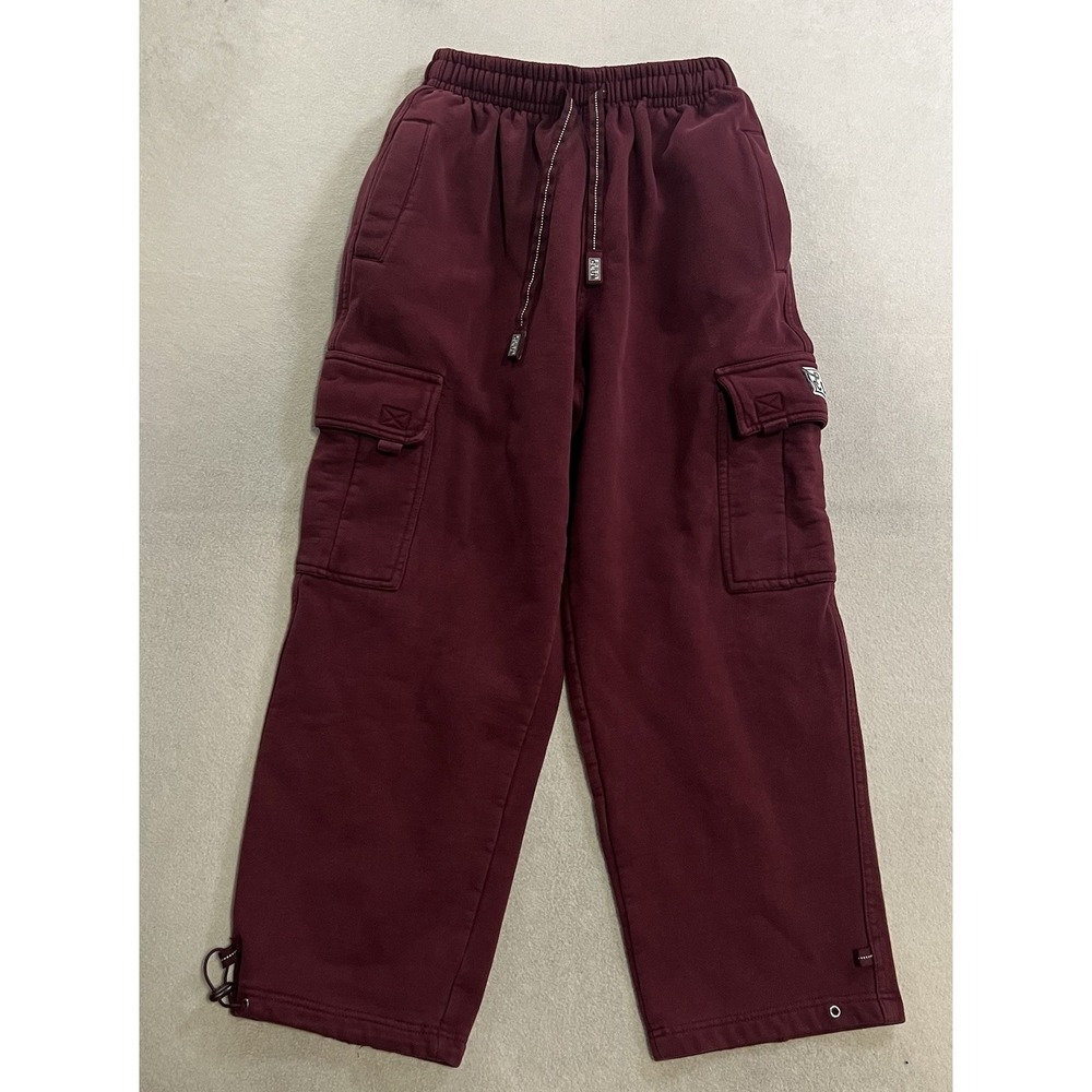 Pro Club Fleece Cargo Sweatpants Men's Medium Burgundy Heavyweight Drawstring
